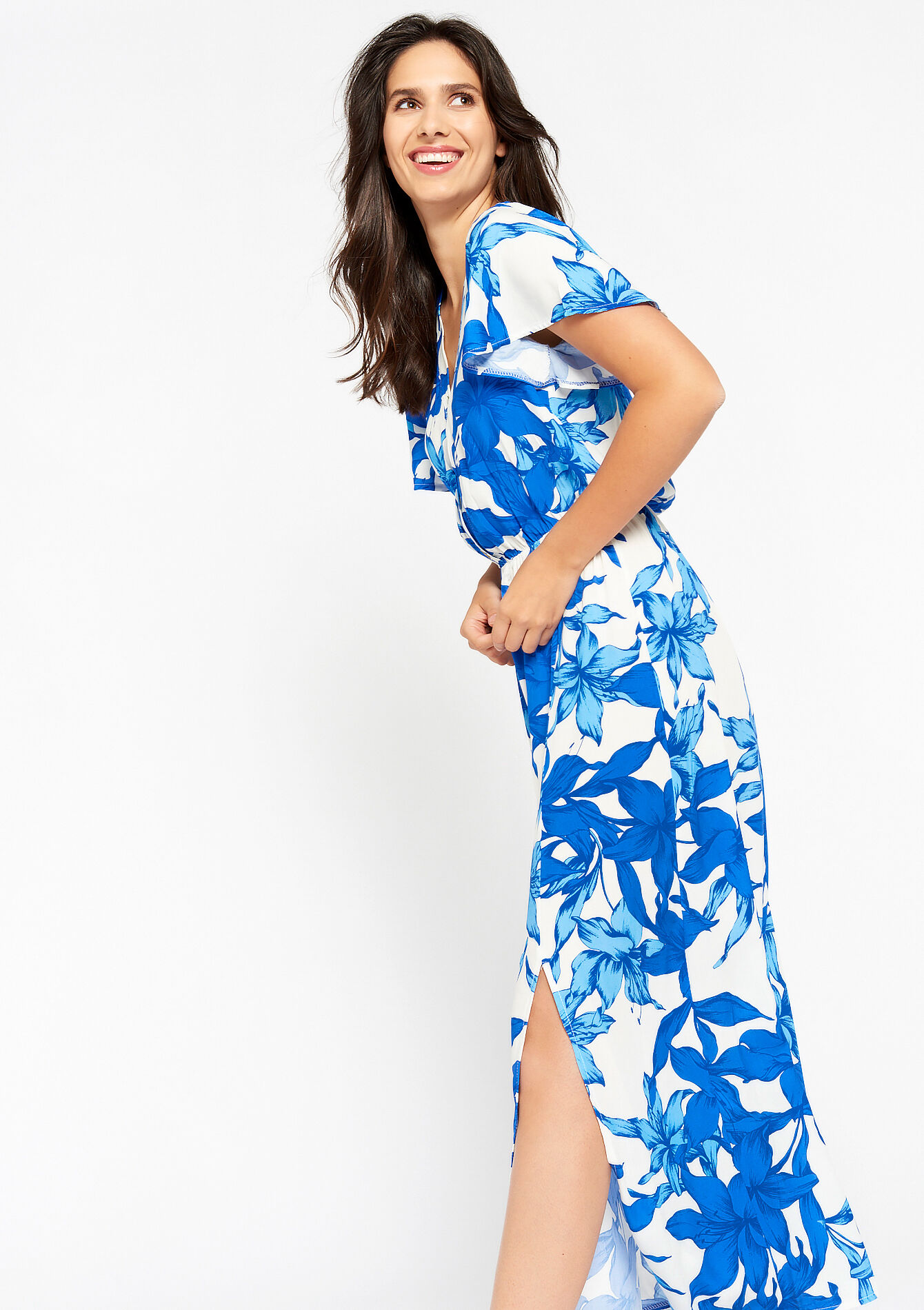 Maxi-jurk met tropische bloemen, , back