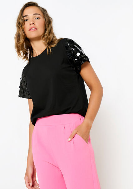 T-shirt with sequins - BLACK - 02301656_1119