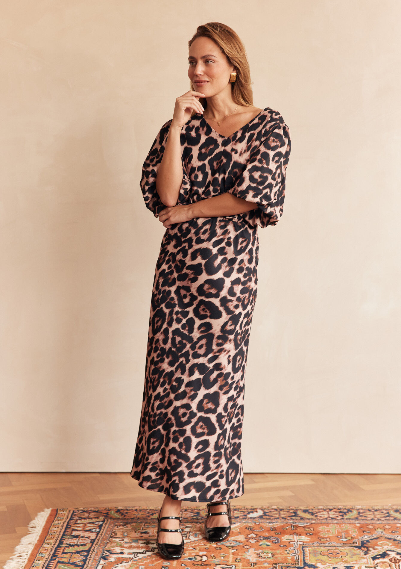 Leopard print maxi skirt, , back