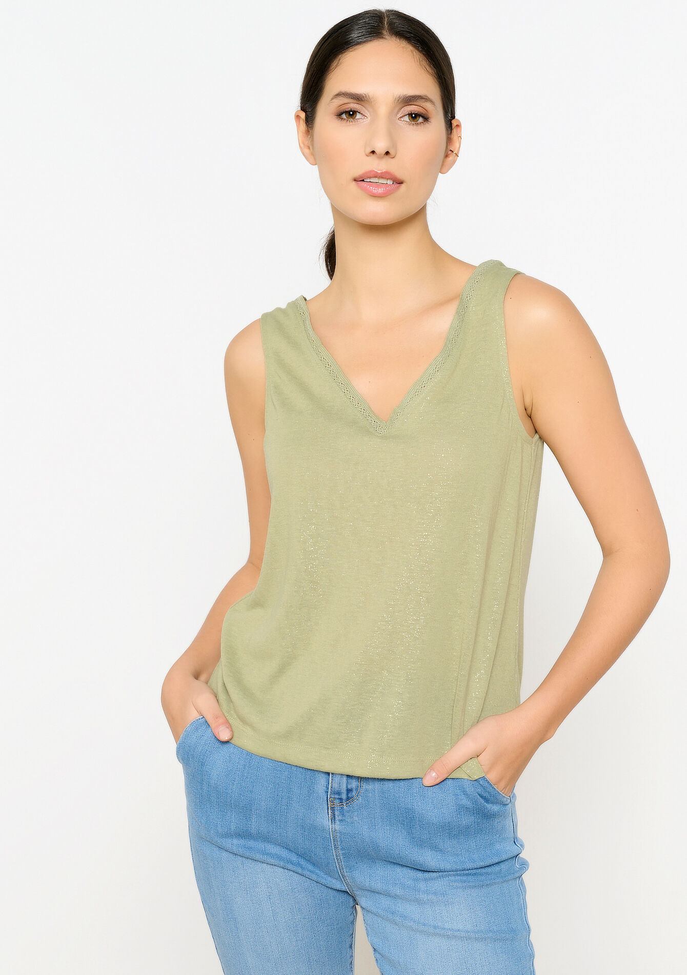 Top met linnenlook, , back