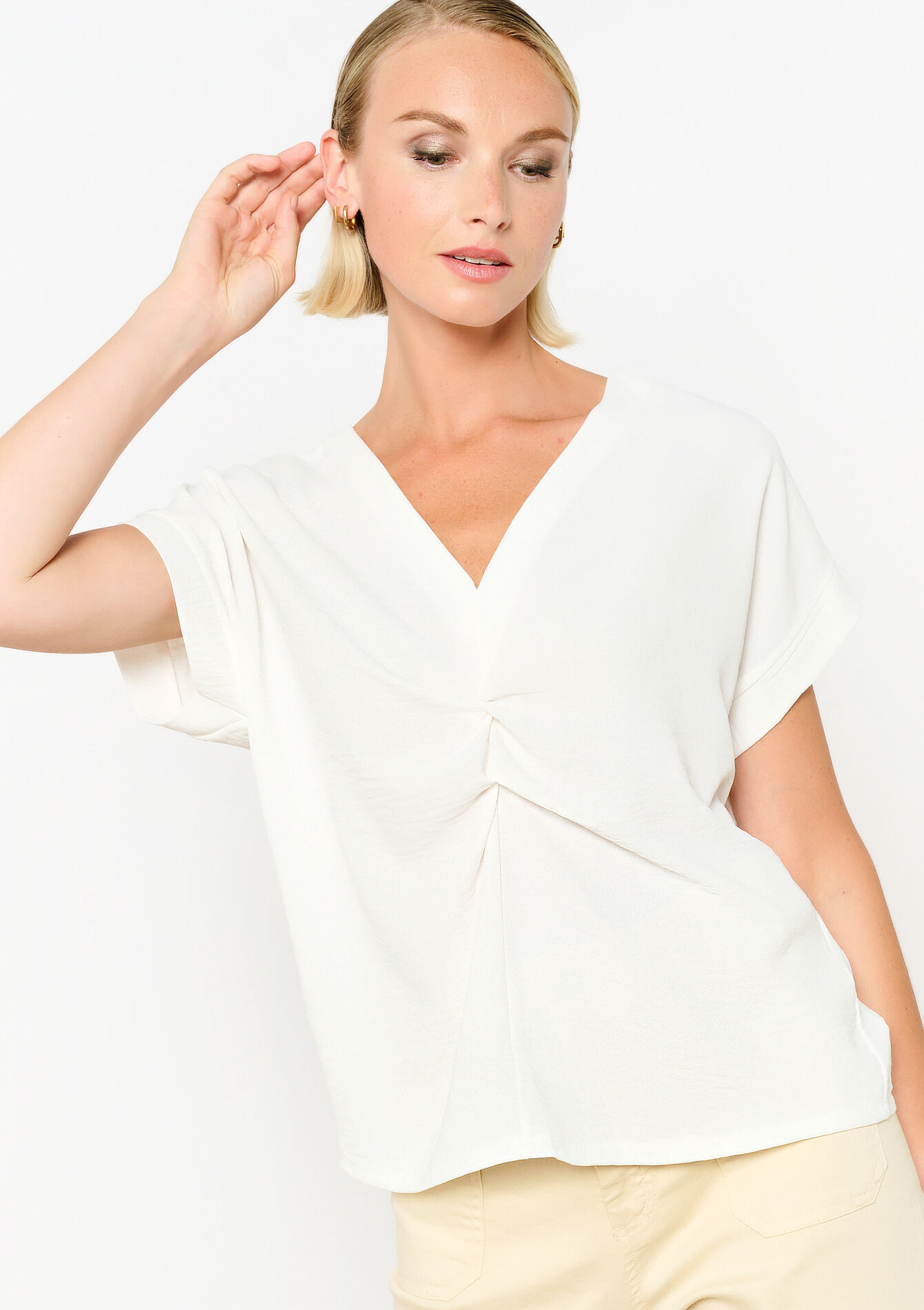 Blouse with V-neck, , back