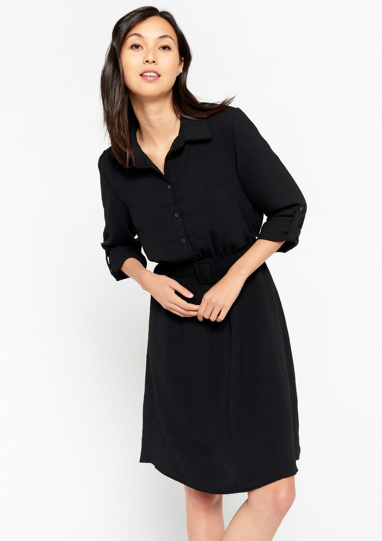 Midi dress with polo neck, , back