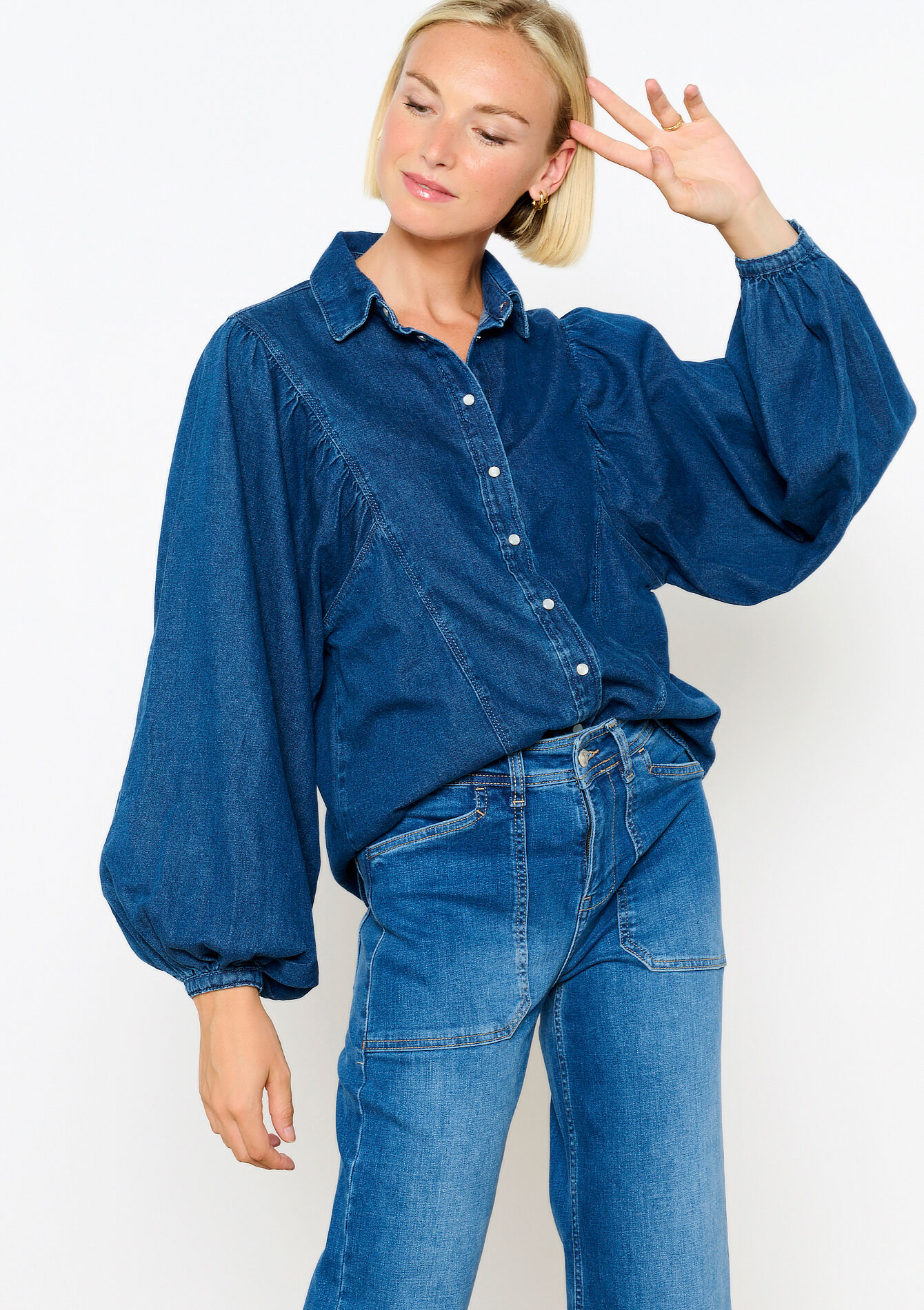 Oversized denim shirt, , back