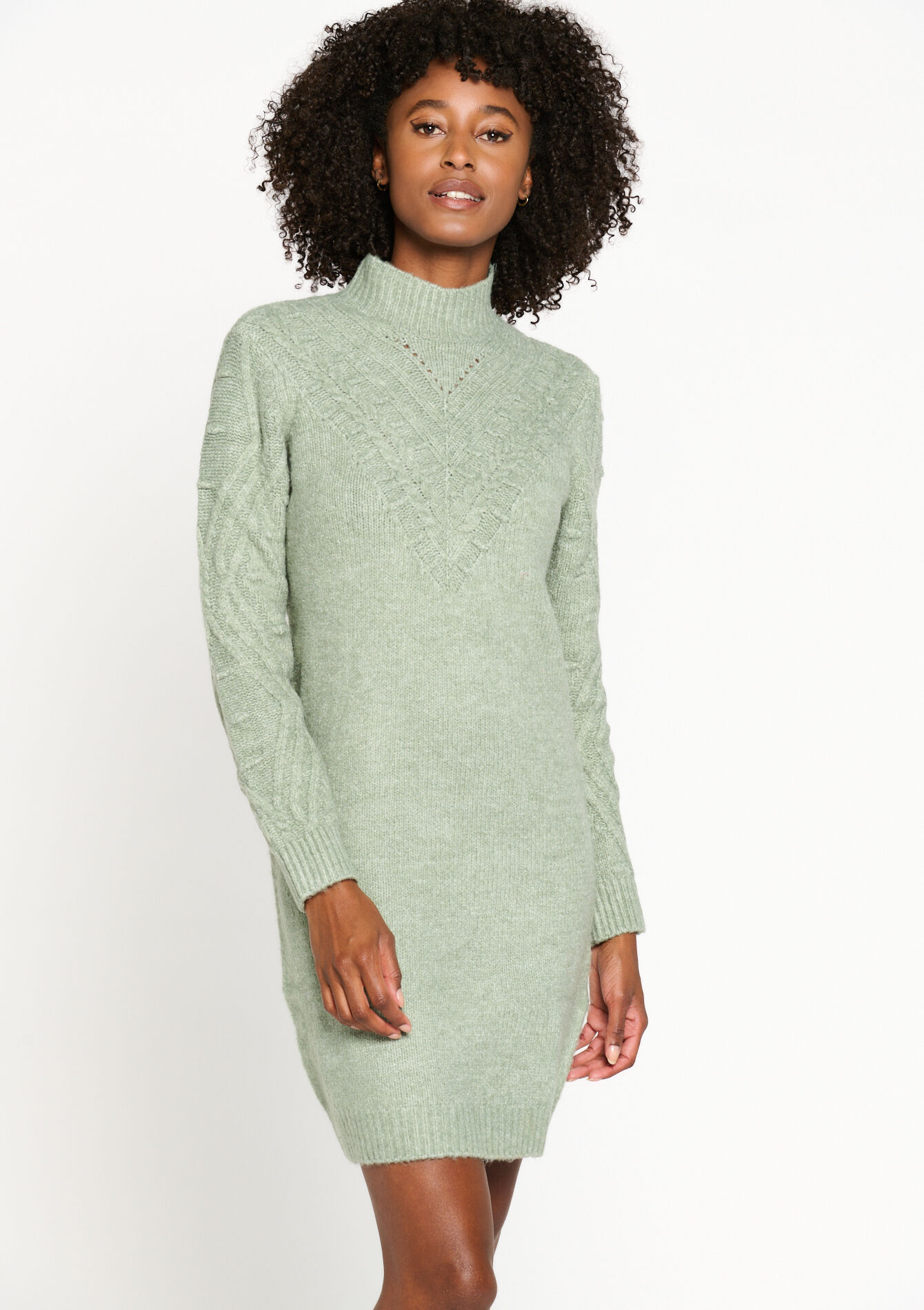 Cable-knit pullover dress, , back