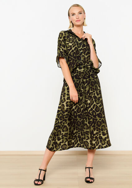 Skirt with leopard print - KHAKI MED - 07101274_4327