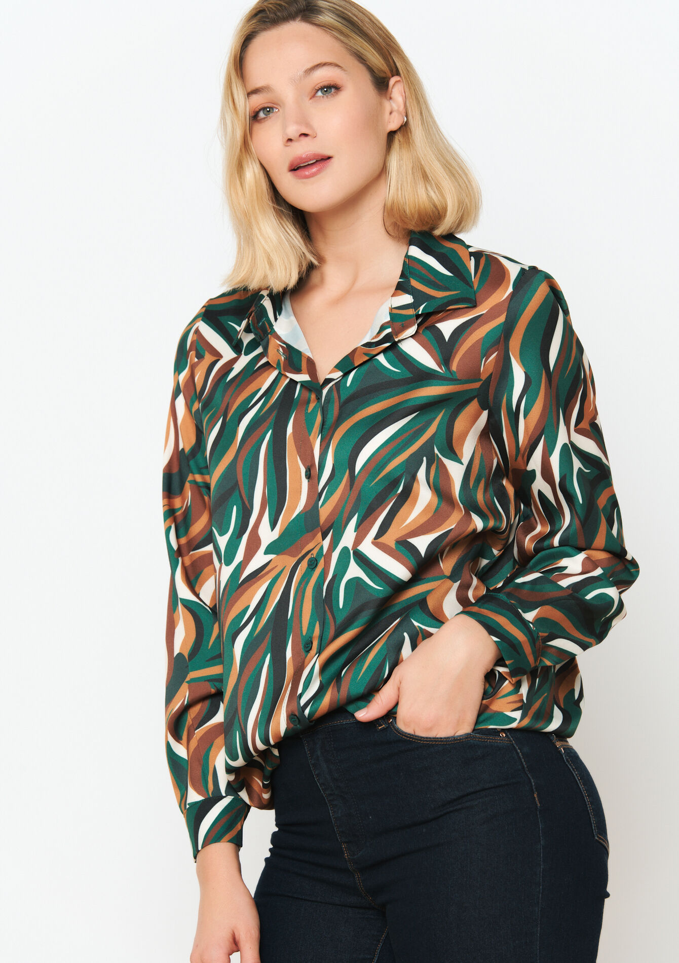 Shirt with leaf print, , back