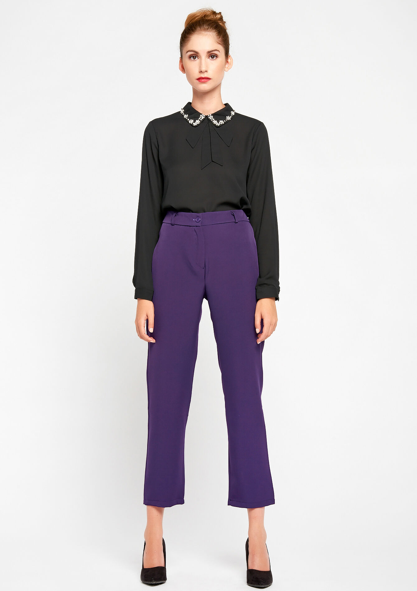 purple cigarette trousers