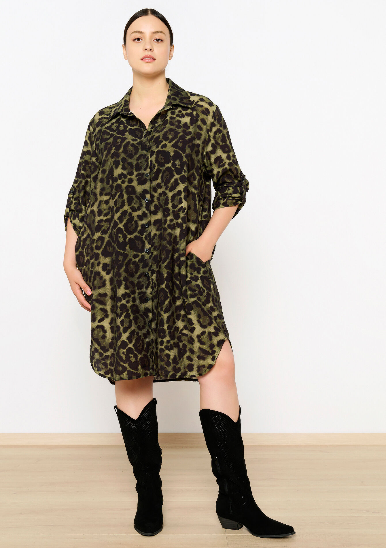 Shirt dress with leopard print, , back