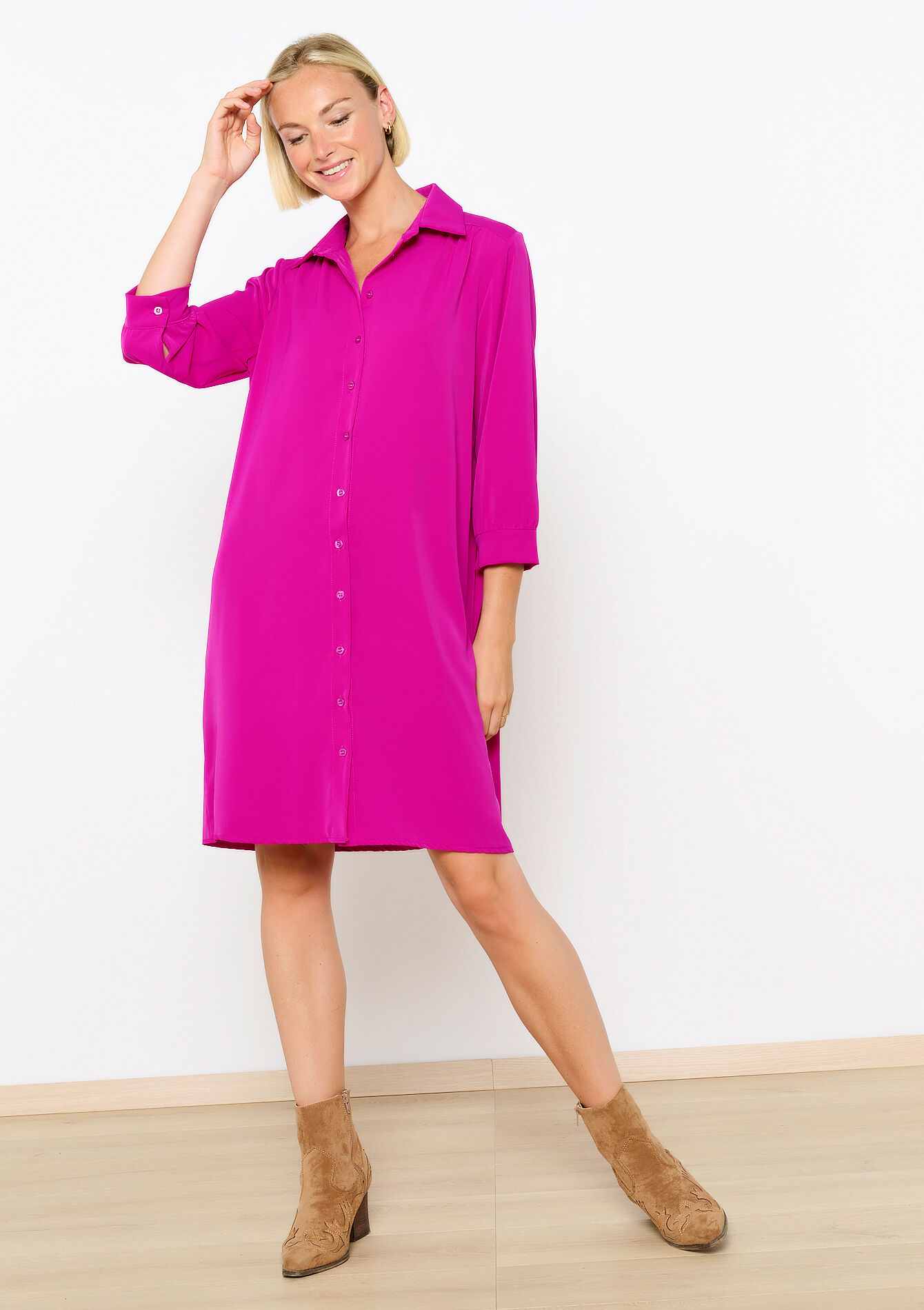 Shirt dress with tie-belt, , back