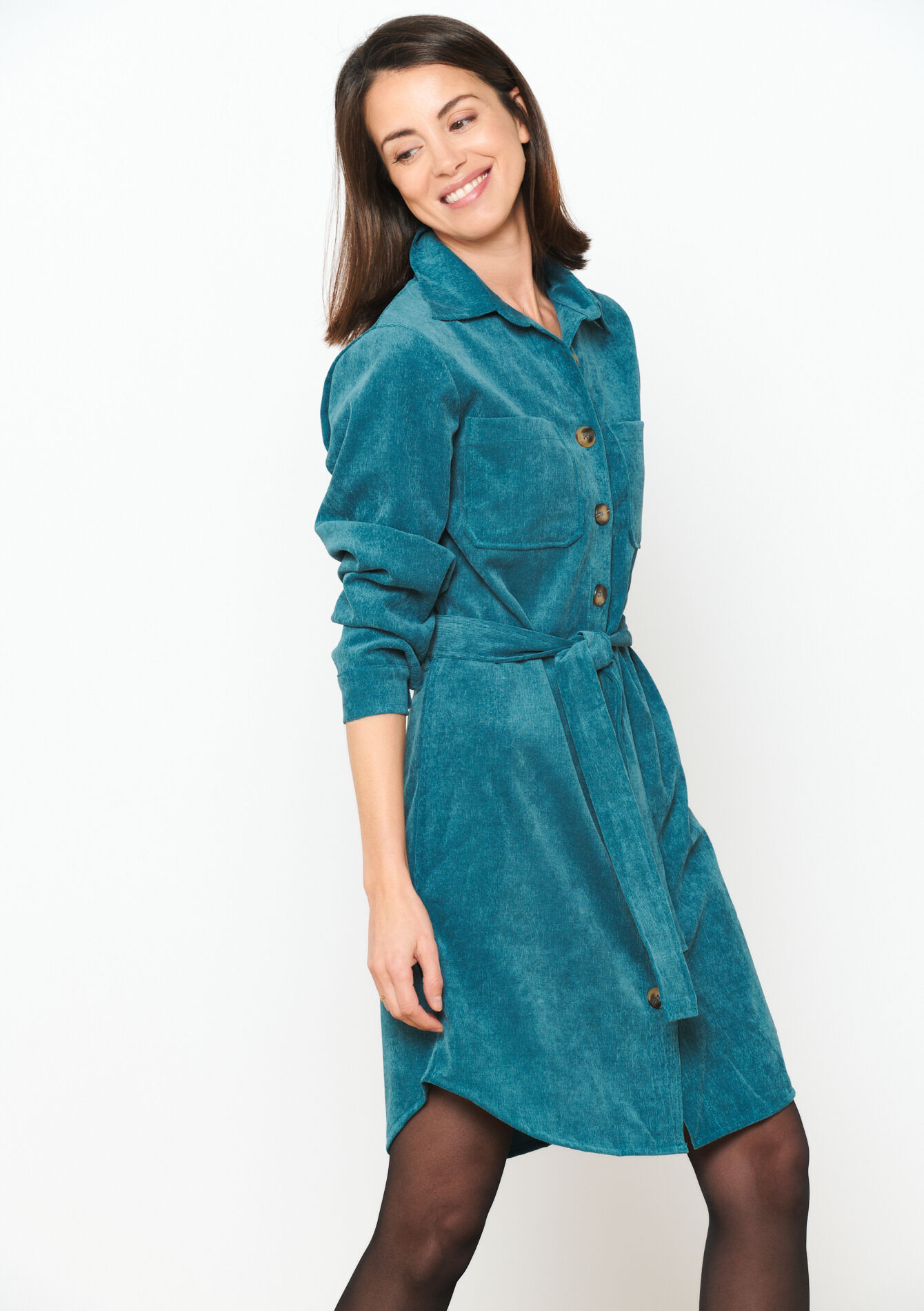 Velvet shirt dress, , back