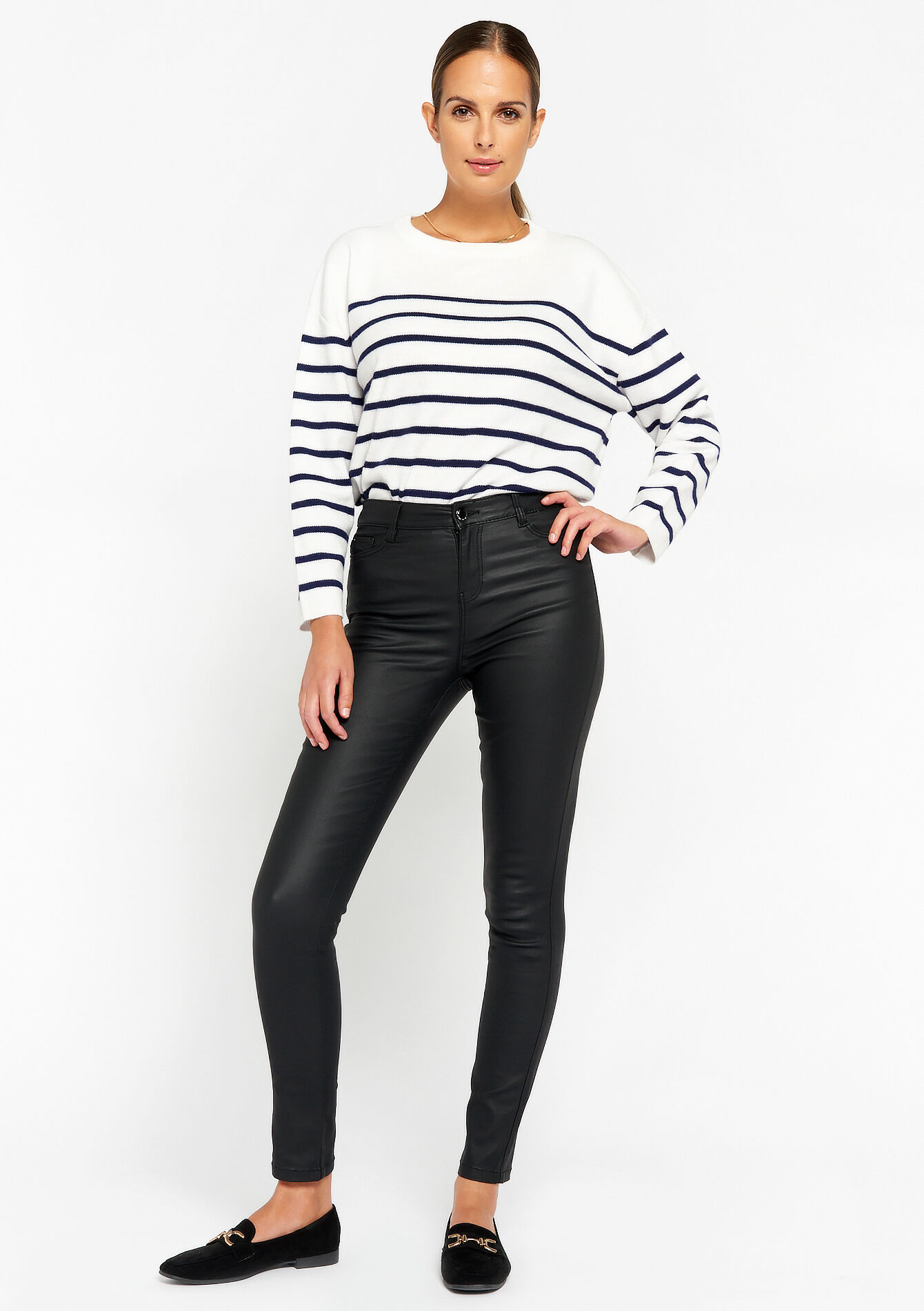 Gecoate skinny broek, , back