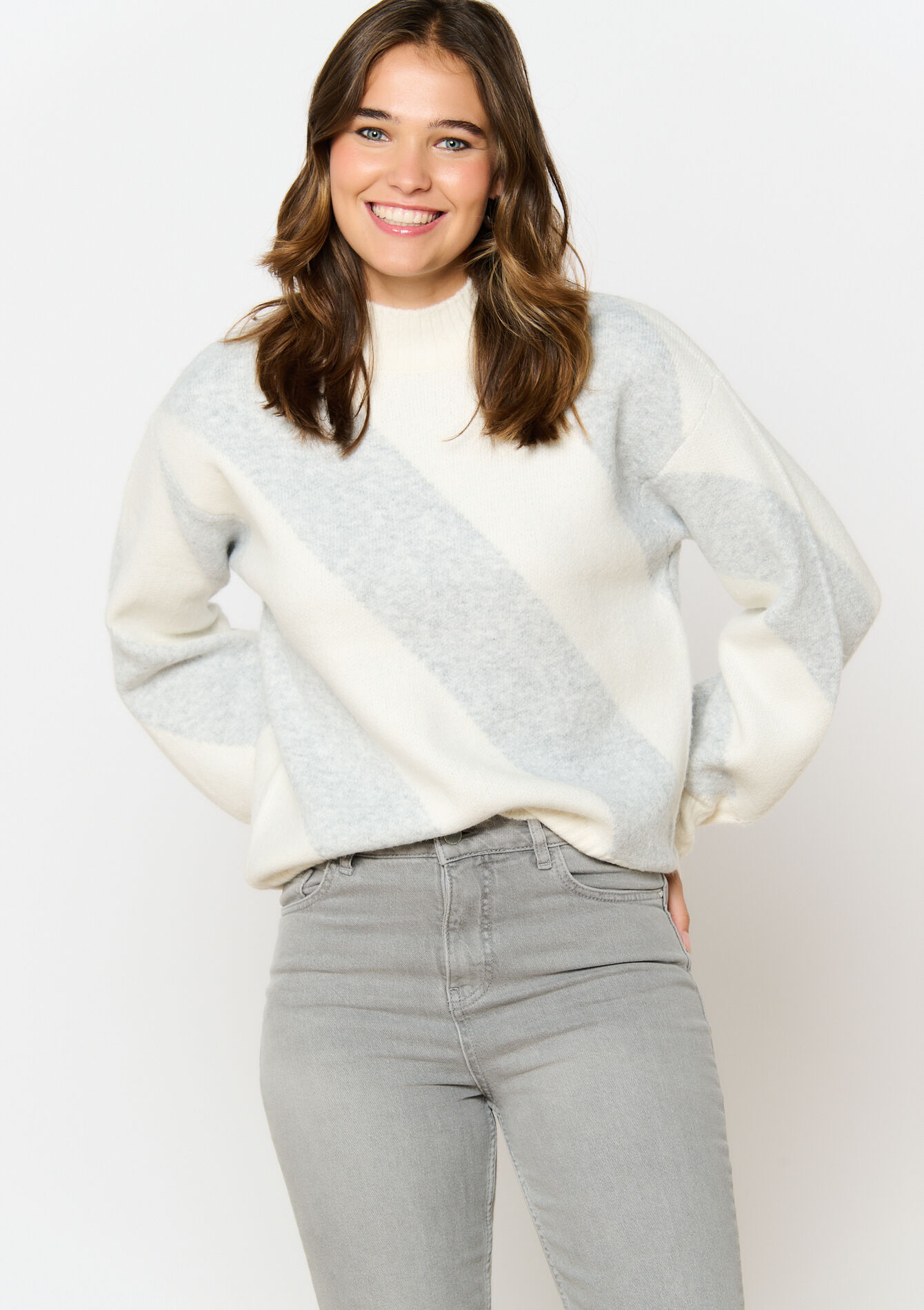 Jacquard pullover with stripes, , hi-res