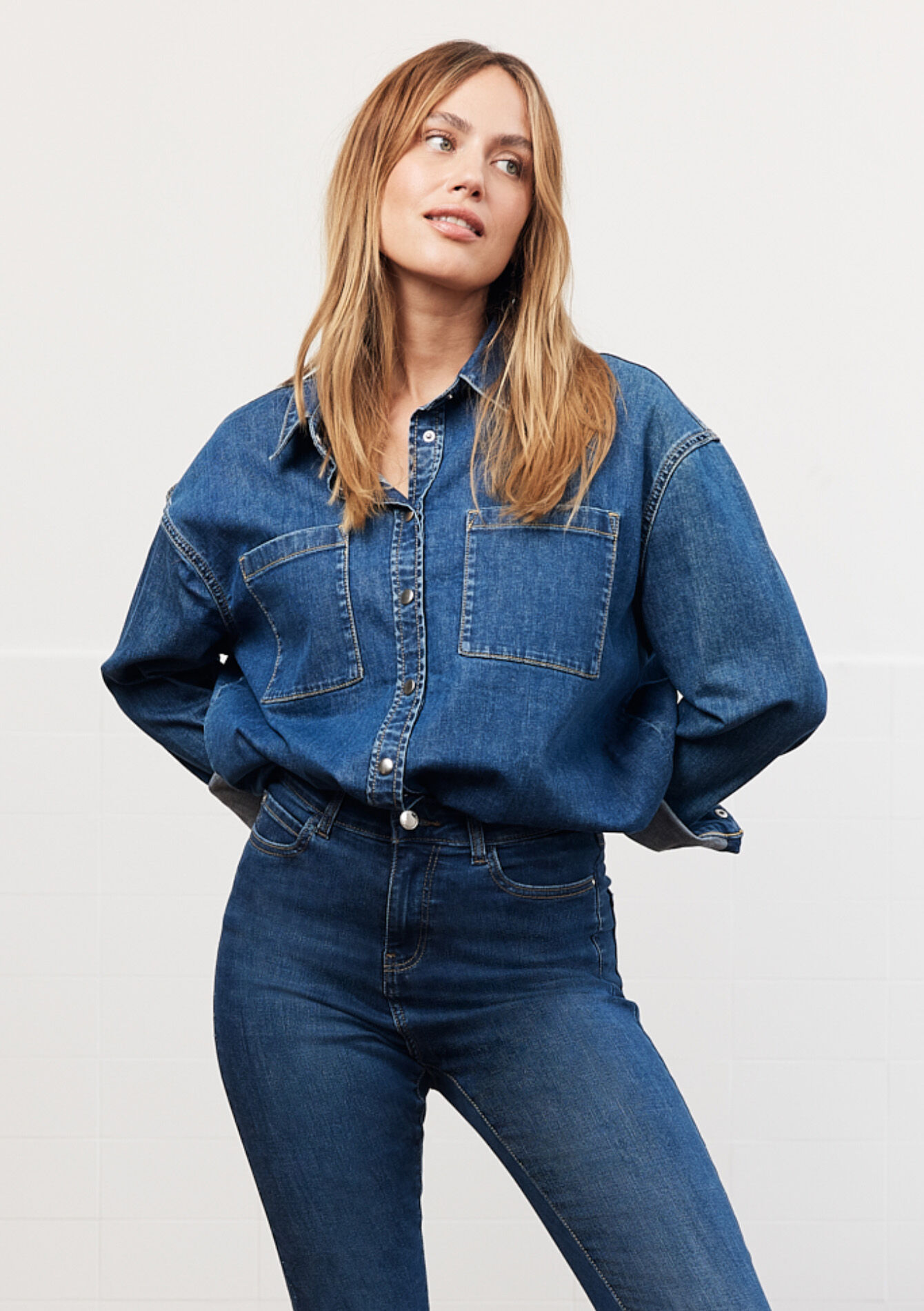 Denim shirt, , back