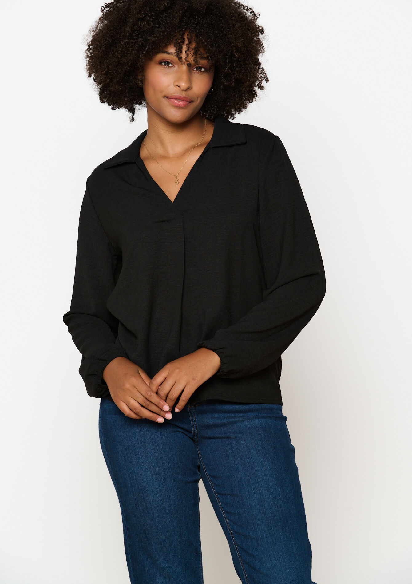 Blouse with polo collar, , hi-res