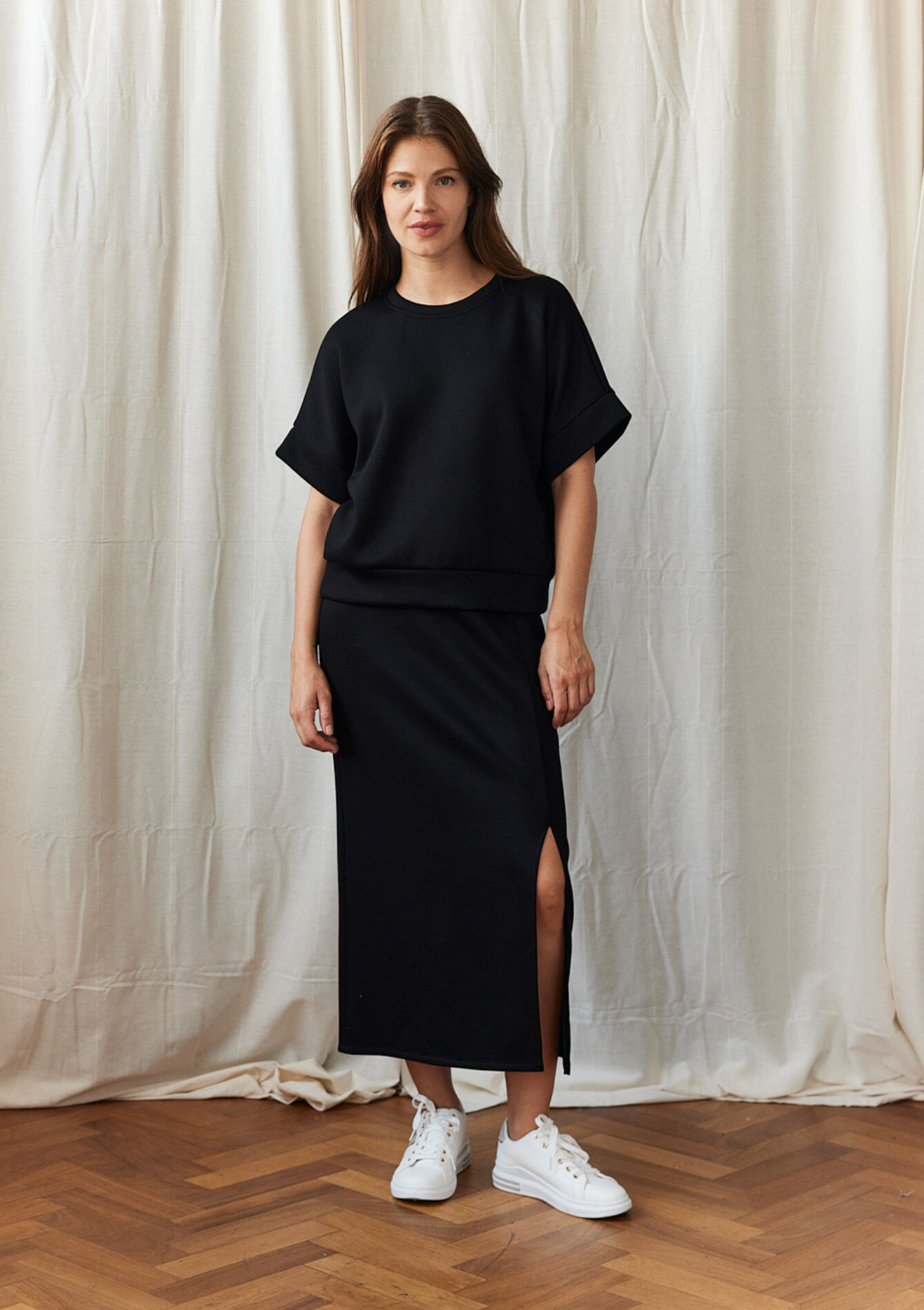 Midi skirt in sweatshirt fabric, , back