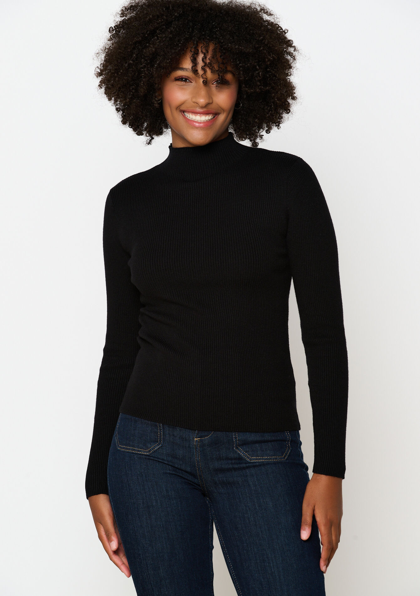 Geribbelde trui met mock neck, , back