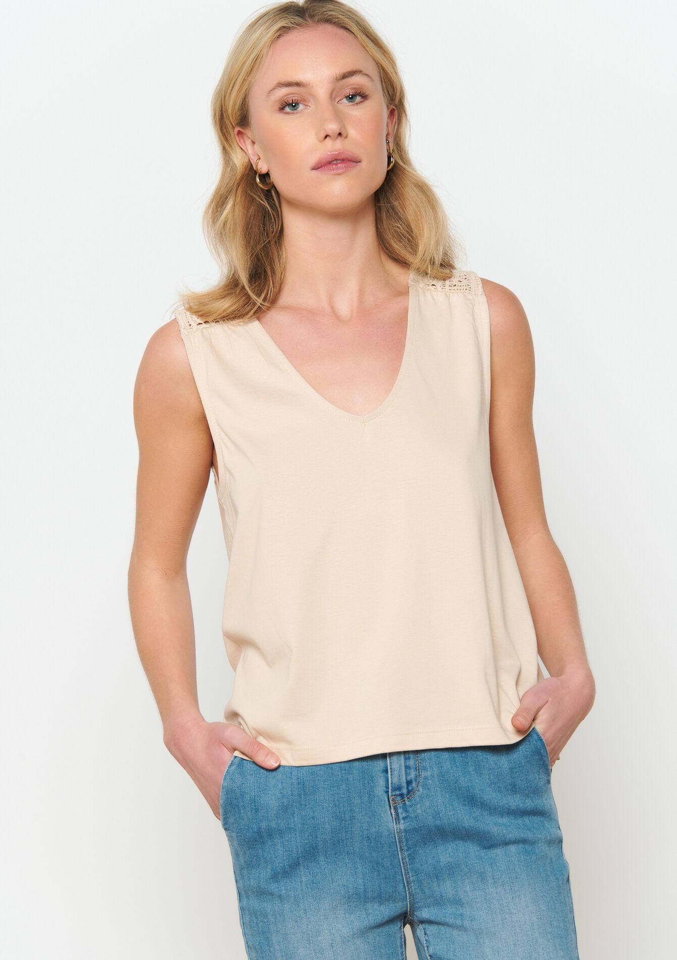 Top with V-neck, , back