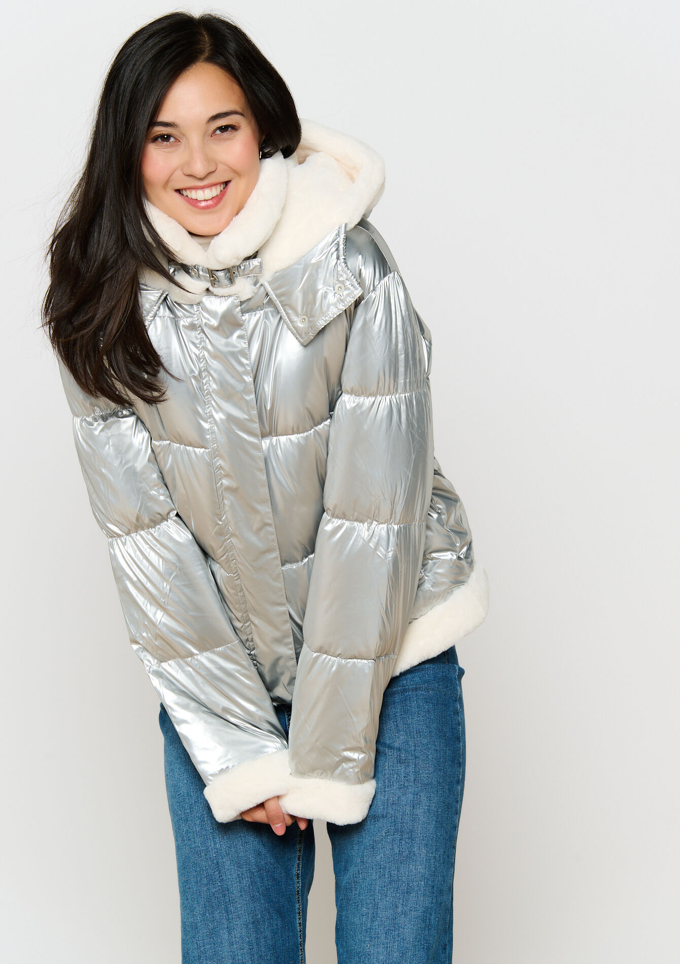 Metallic quilted jacket, , hi-res