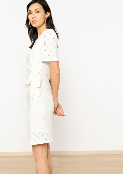 T-shirt dress with broderie anglaise - OPTICAL WHITE - 08103722_1019