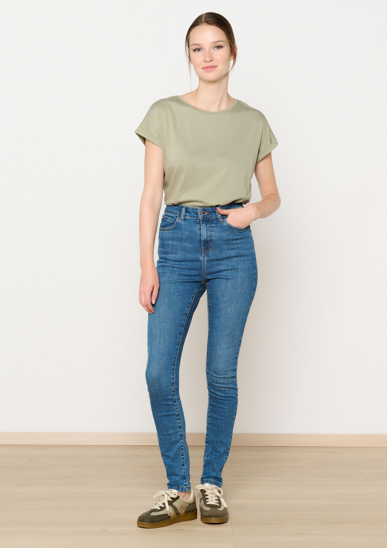 Skinny jeans met hoge taille, , back