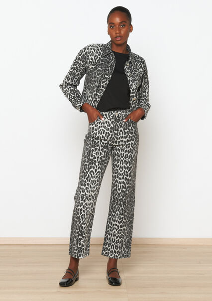 Wide trousers with leopard print - DARK GREY - 06004530_0513