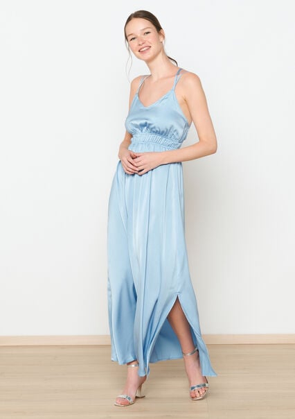 Satijnen maxi-jurk - PASTEL BLUE - 08103780_751