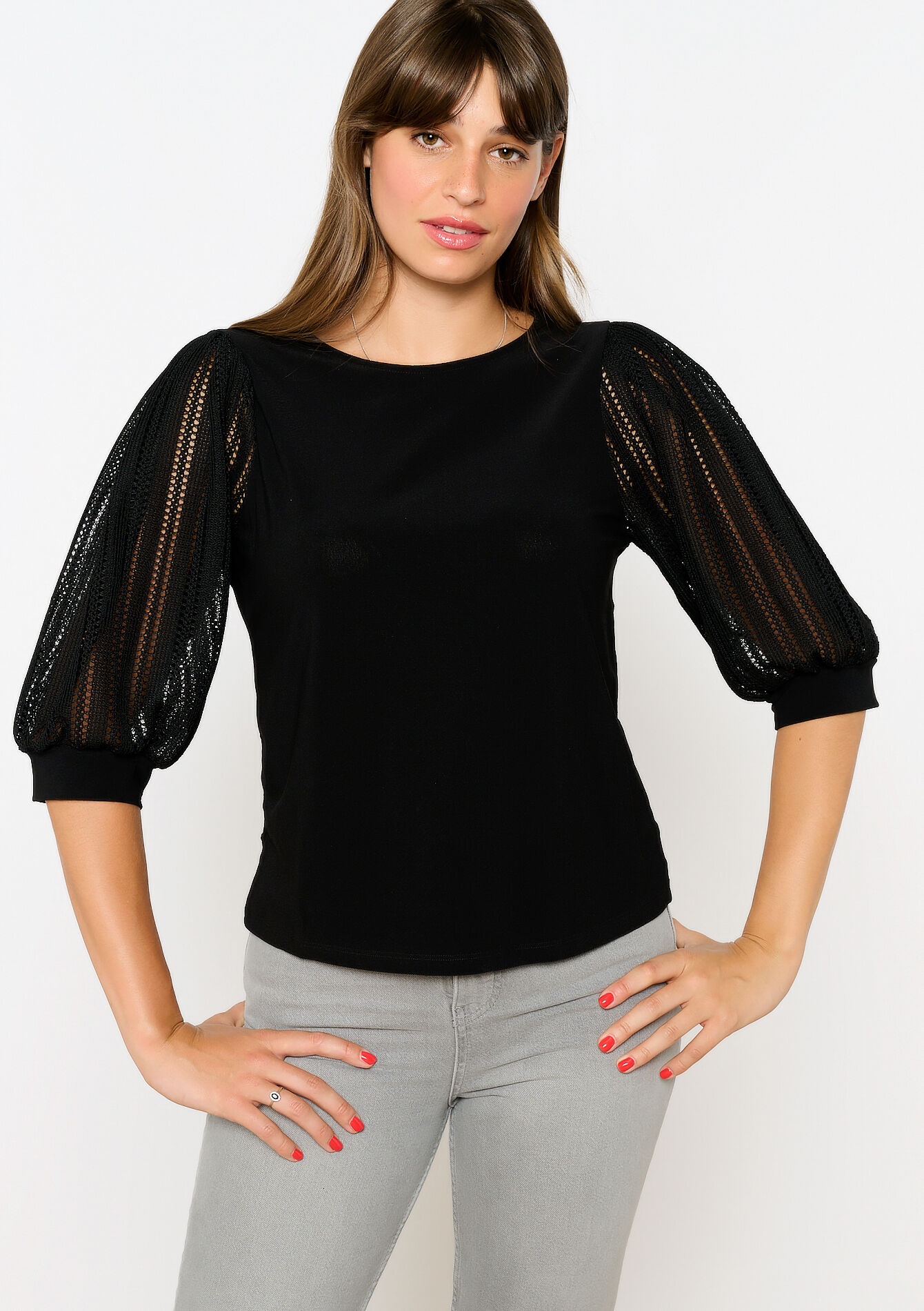 T-shirt avec dentelle, , back