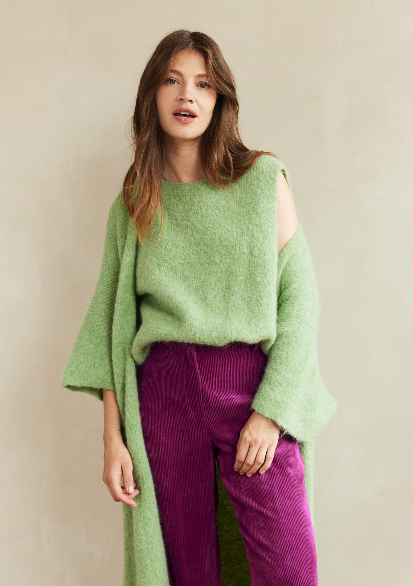 Pull sans manches en mohair, , front