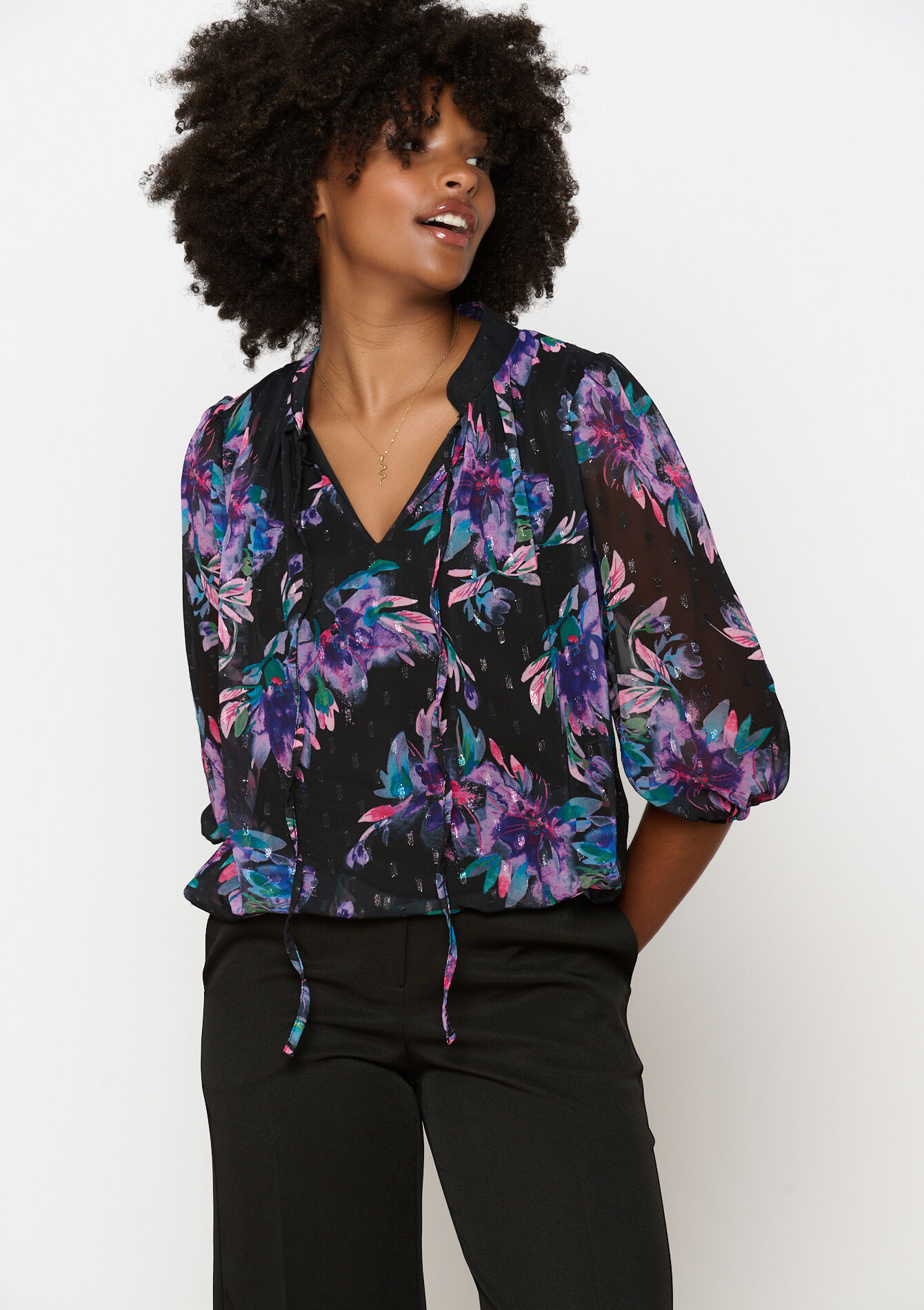 Blouse with floral print, , back