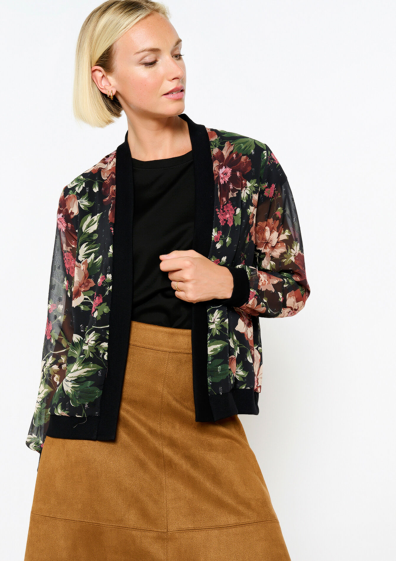 Fluid jacket with floral print, , back