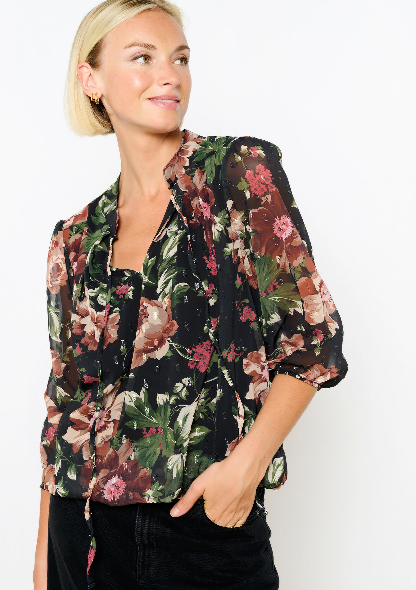 Blouse with floral print, , back