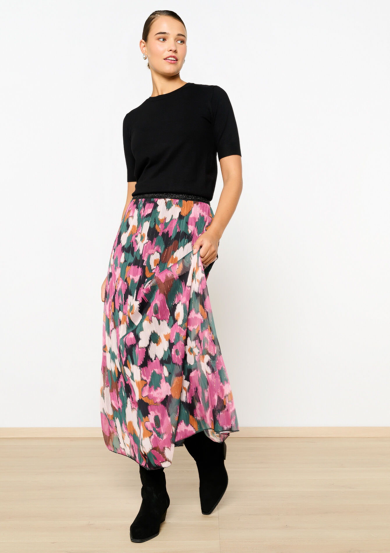 Maxi skirt with floral print, , back