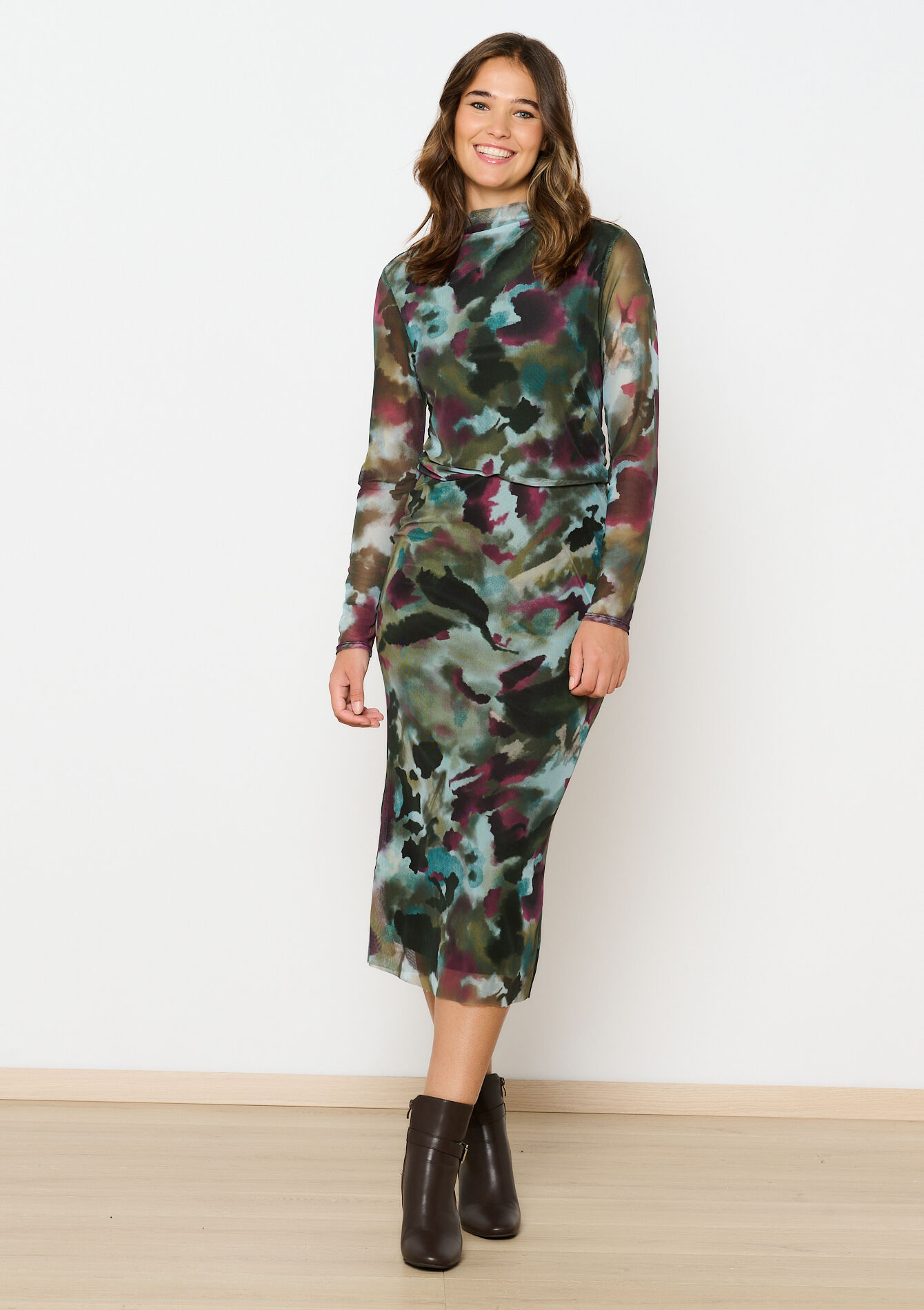 Mesh rok met print, , hi-res