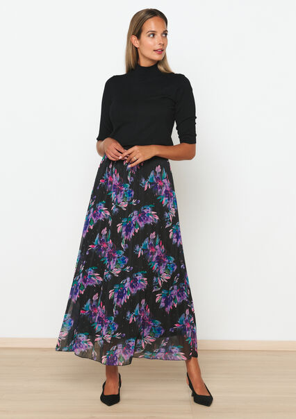 Lurex maxi skirt with floral print - BLACK - 07101284_1119