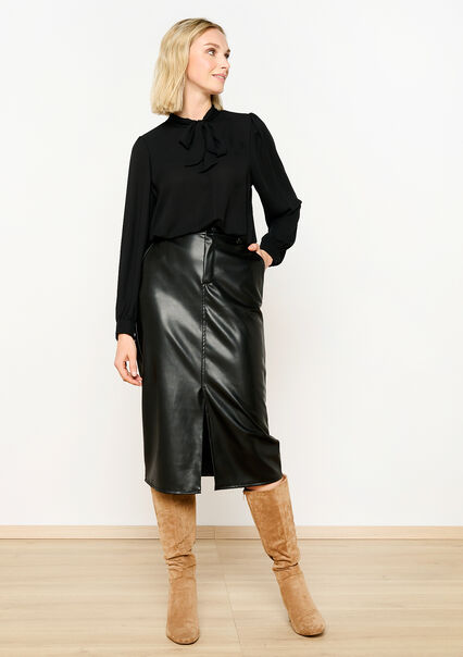 Midi skirt in imitation leather - BLACK - 07101206_1119