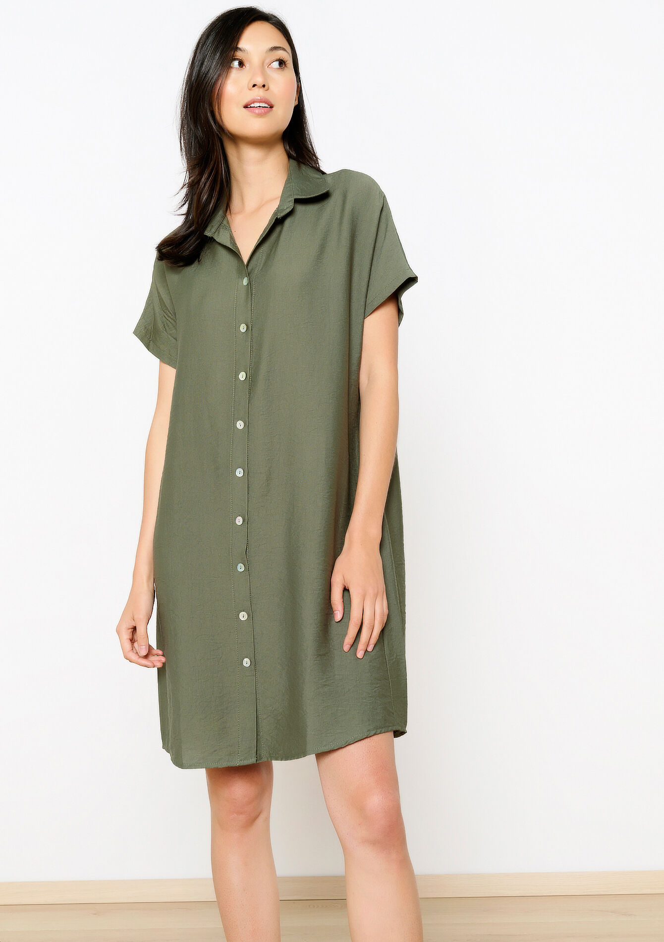 Crinkled shirt dress, , back