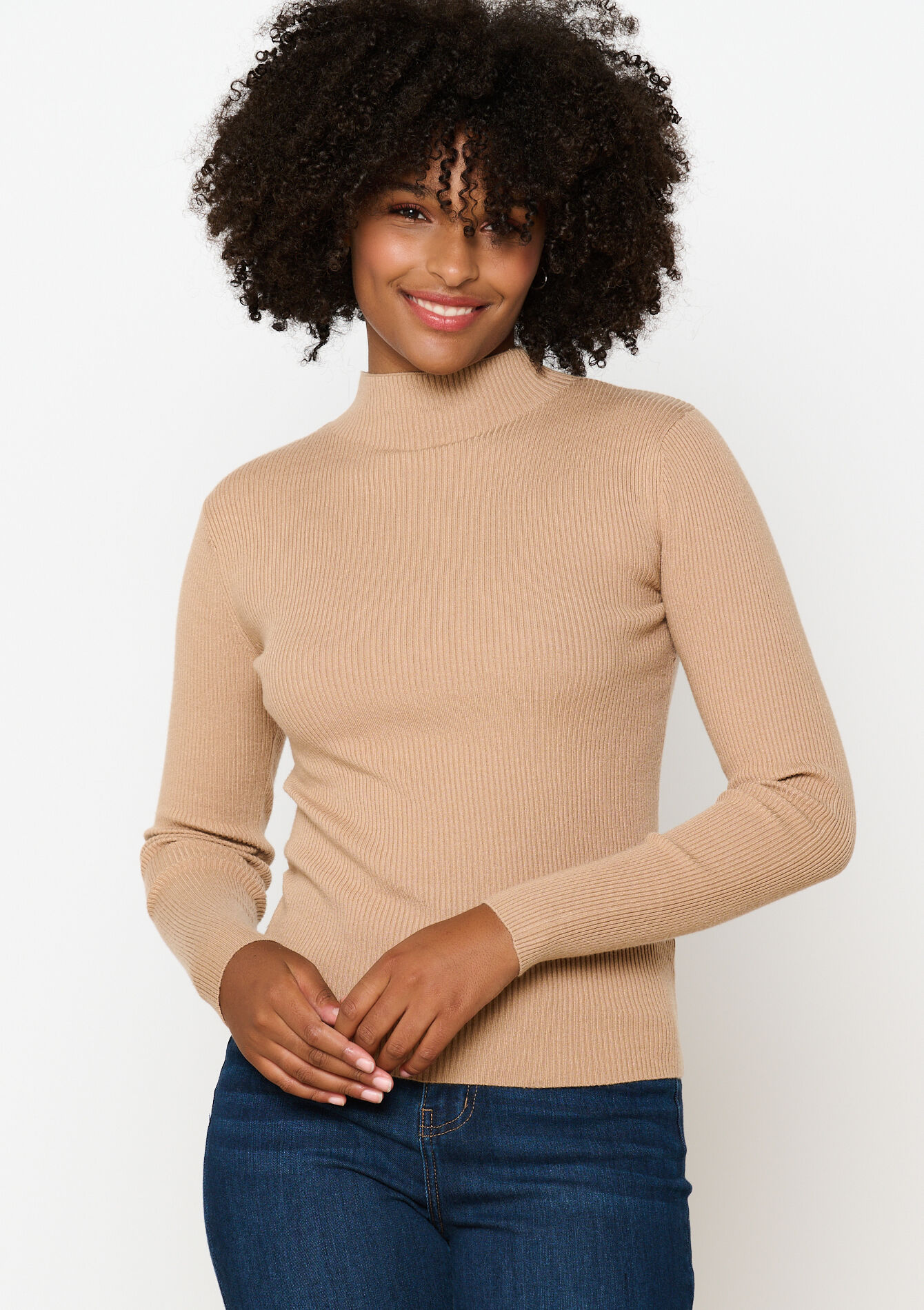 Ribbed sweater with mock neck, , back