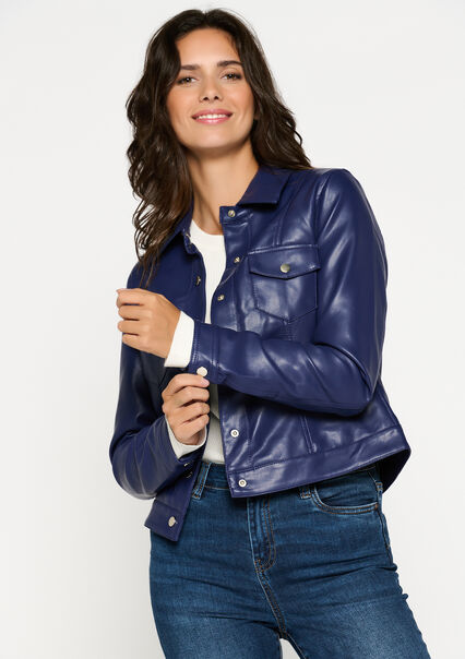 Jacket in faux leather - DARK BLUE - 09100763_0501