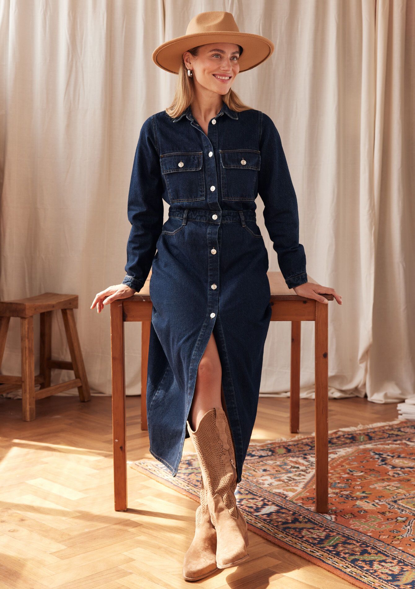 Robe mi-longue en denim, , back