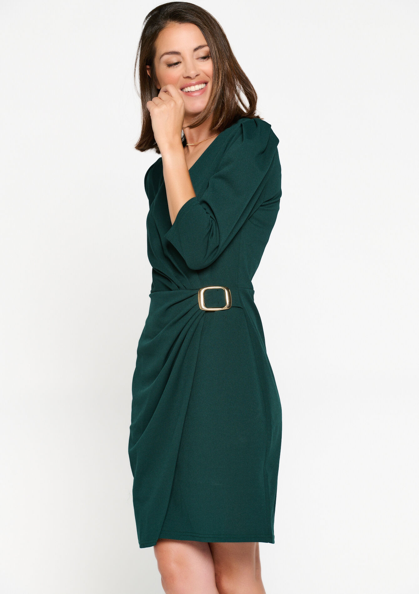 Wrap dress with buckle, , back