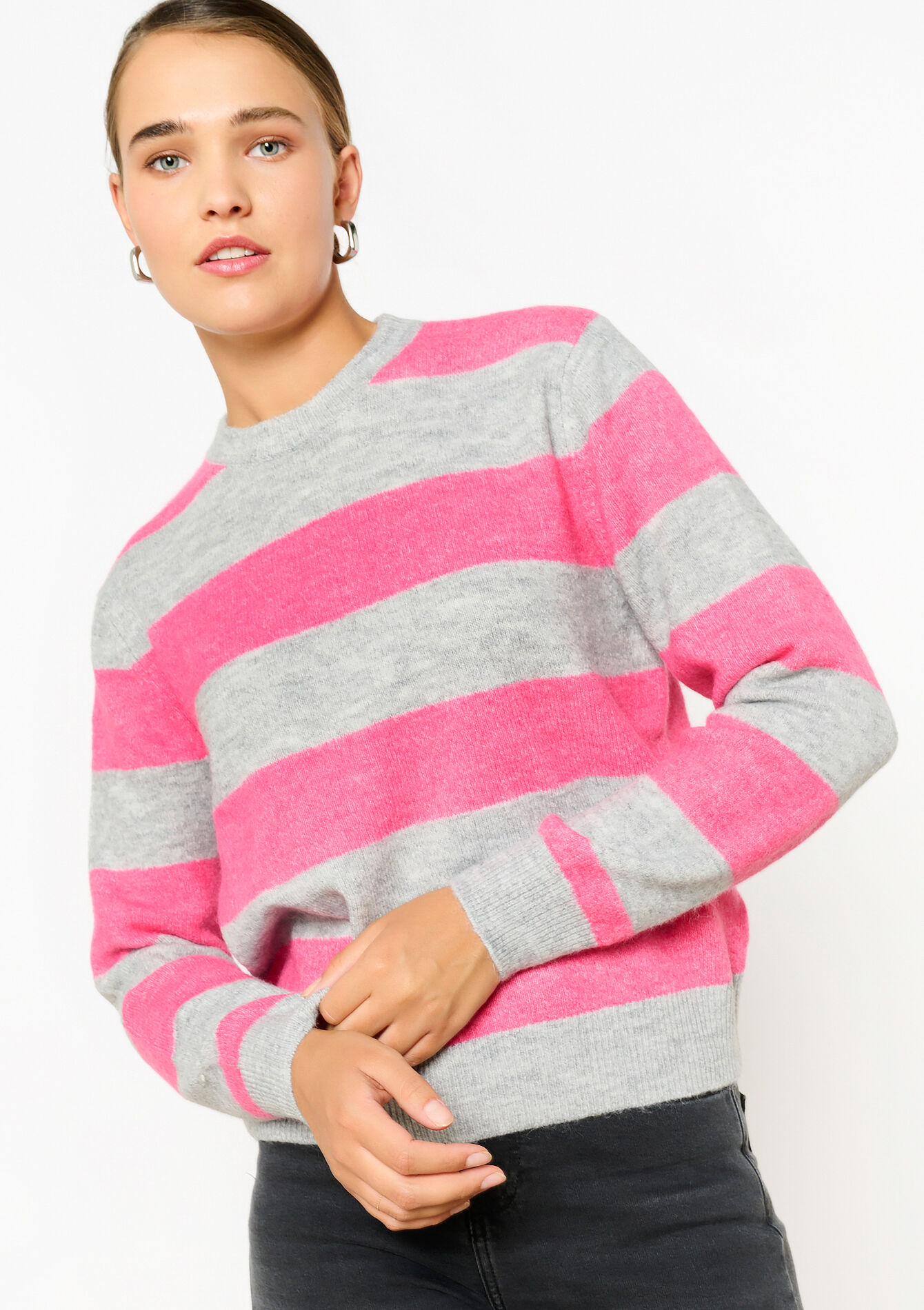 Crewneck trui met strepen, , back