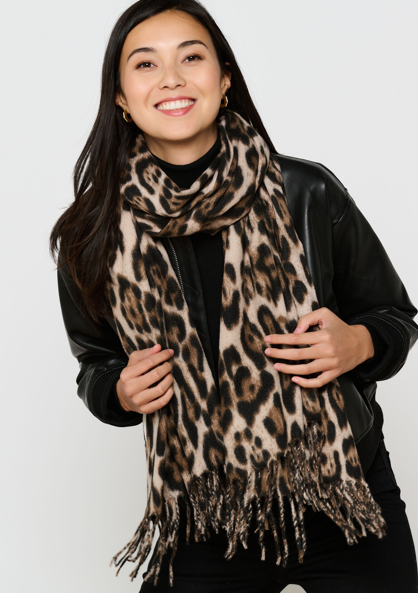 Scarf with leopard print, , hi-res