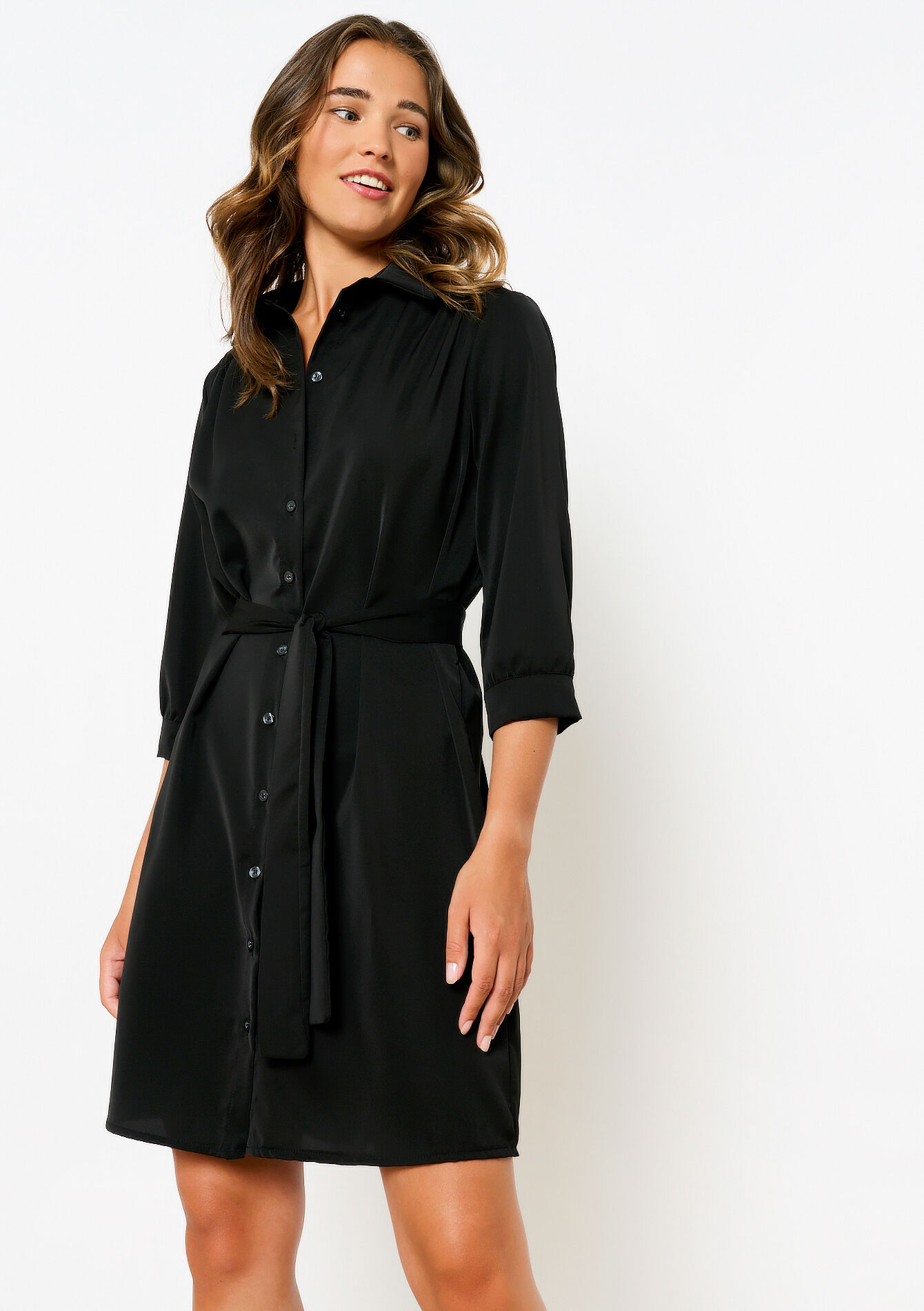 Shirt dress with tie-belt, , back