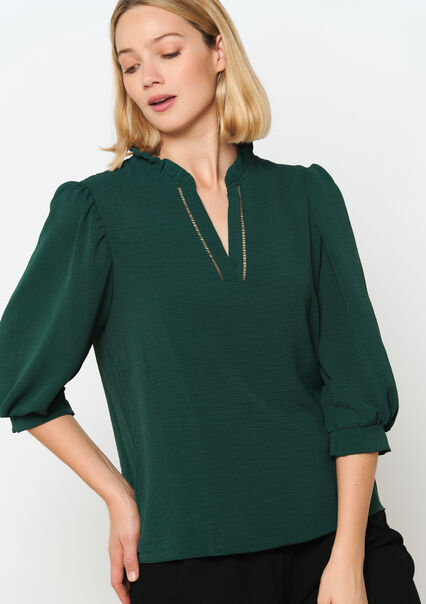 Blouse with puffed sleeves - GREEN BOTTLE - 05702292_4512