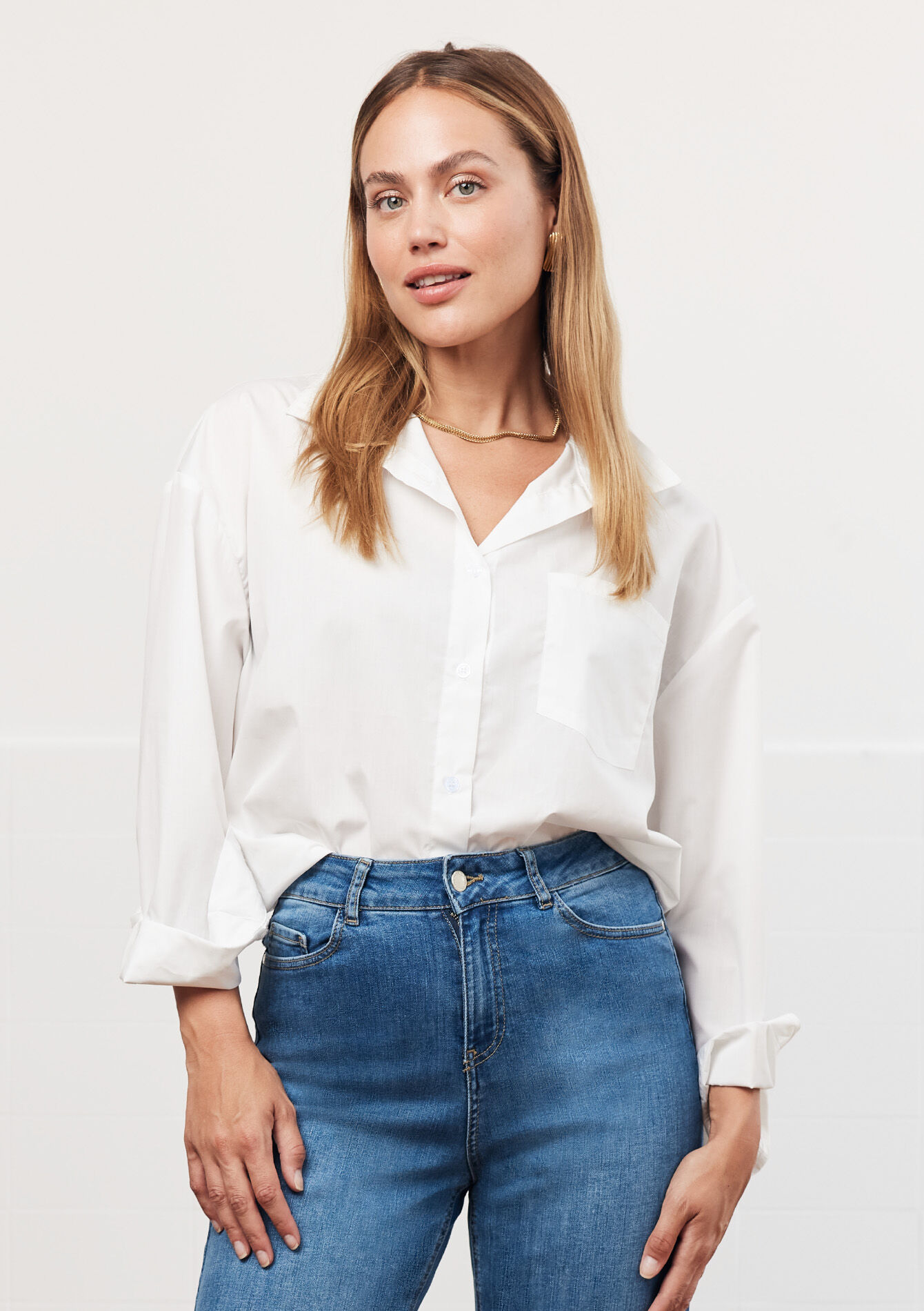 Oversized poplin shirt, , back