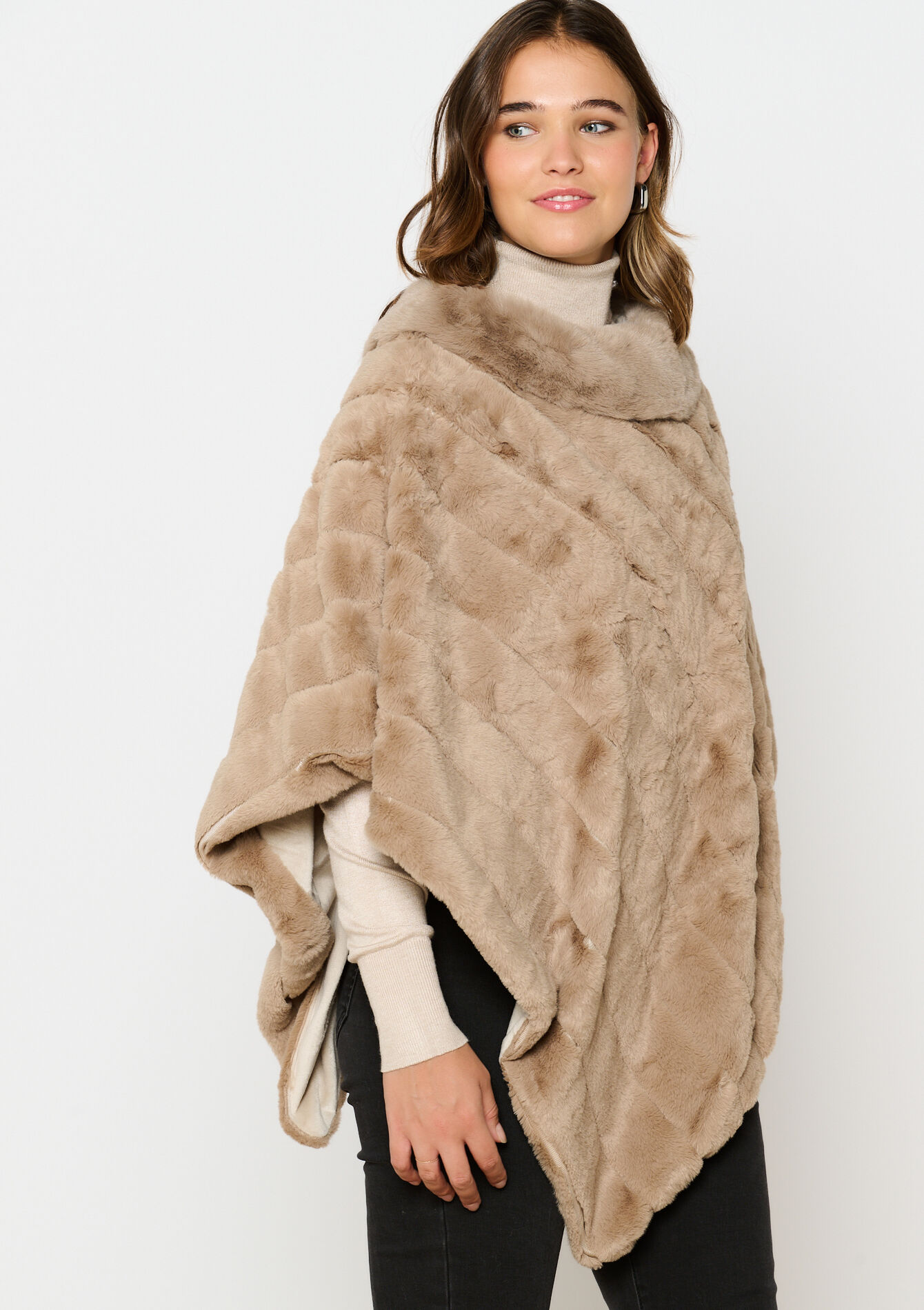 Gestreepte poncho met voering, , hi-res