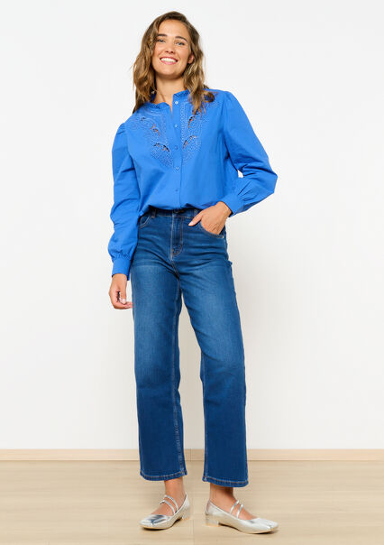 Straight leg jeans with high waist - DARK BLUE - 22000549_0501