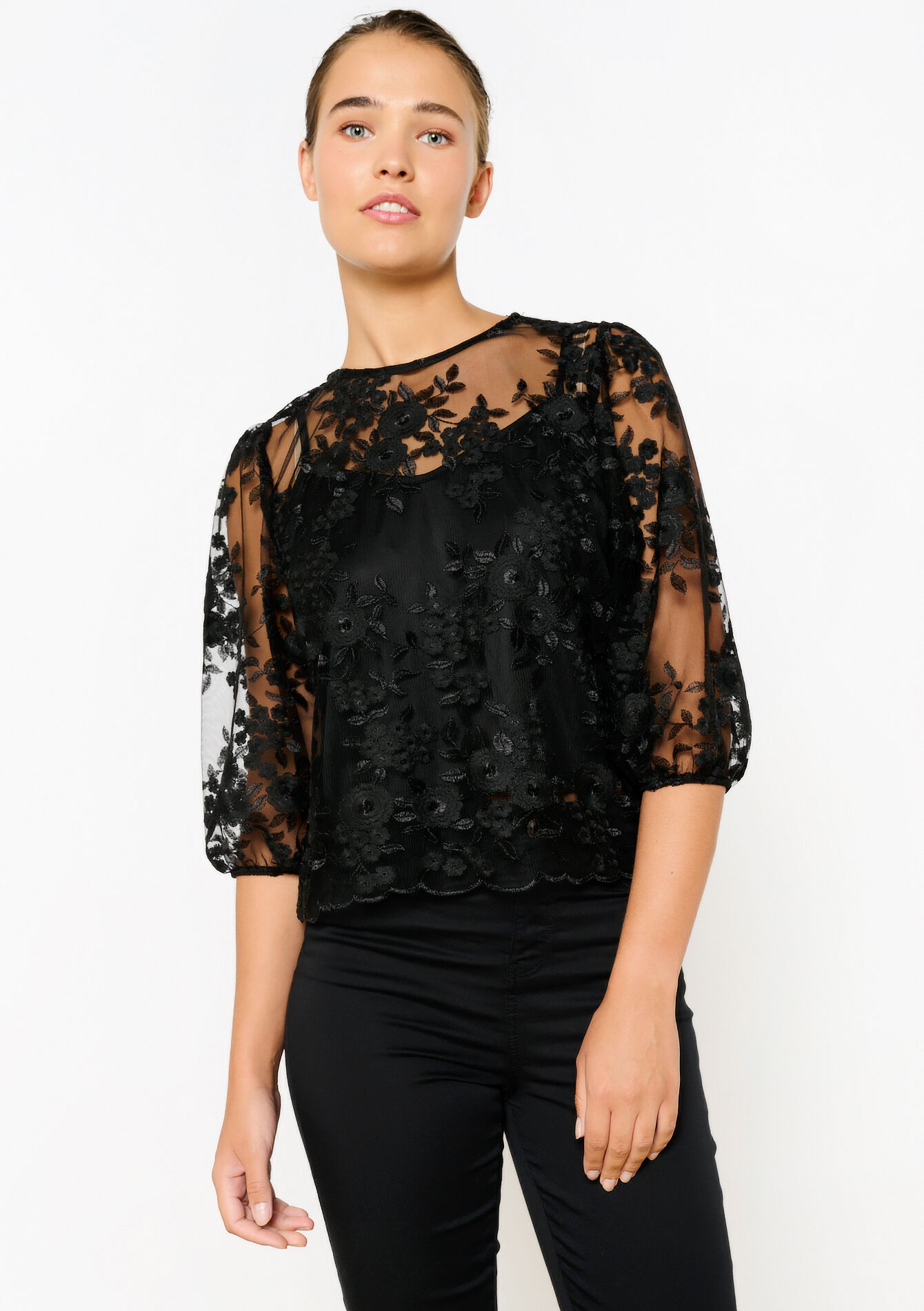 Blouse en voile avec fleurs, , back