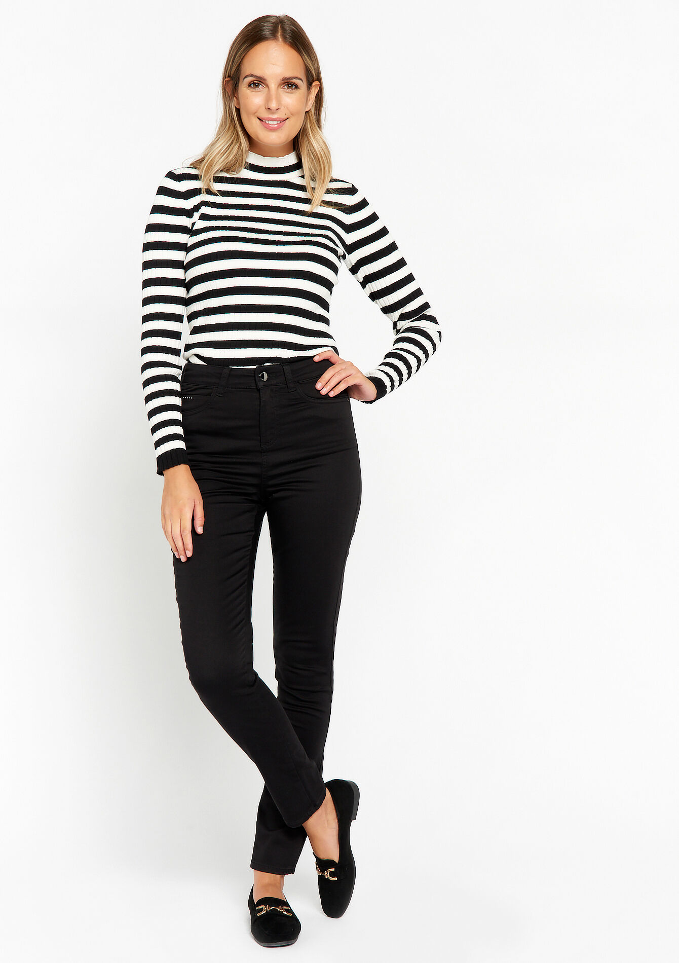 High-waisted skinny trousers, , back