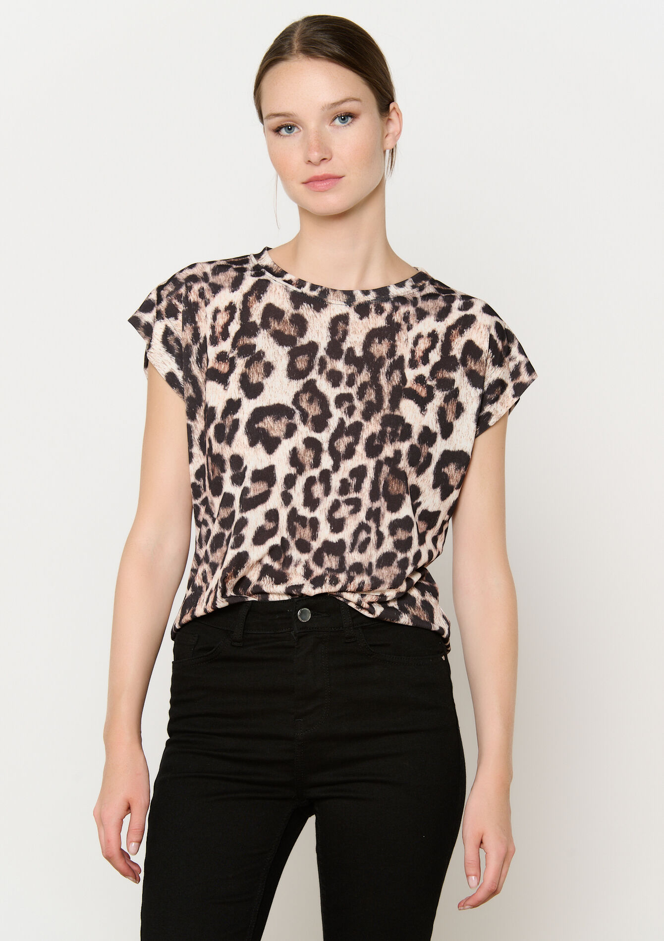 T-shirt with leopard print, , back